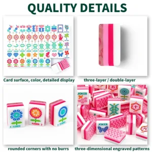 Pink Floral Bloom Acrylic Mahjong Tile Set - Quality Details