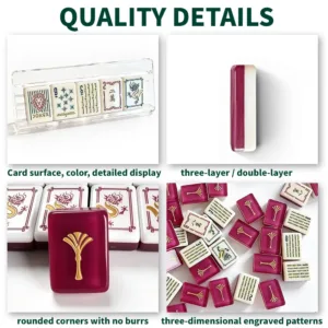 Red Vermeil Acrylic Mahjong tile set quality details showing surface finish and engraved patterns