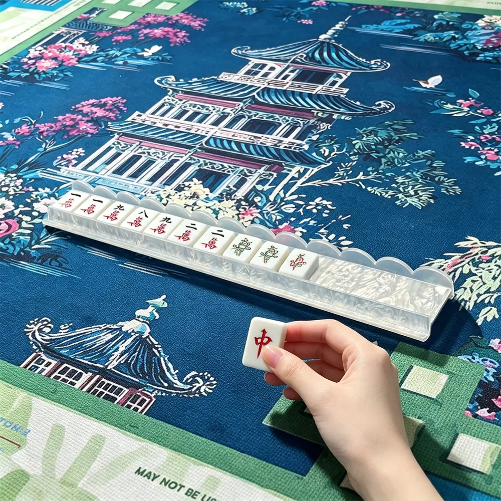 Pearl White Acrylic Mahjong Tile Rack in Use