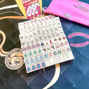 Mother-of-Pearl Equestrian Design Mahjong Tile Set