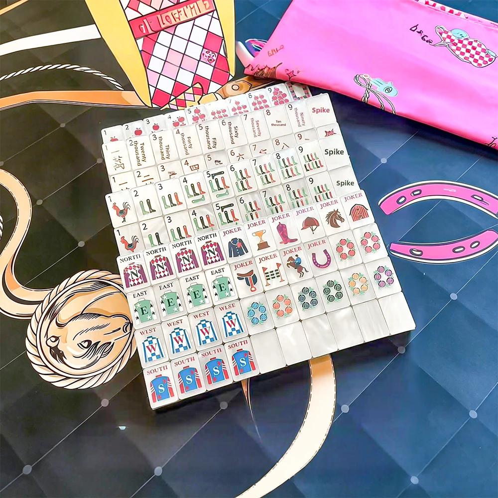 Mother-of-Pearl Equestrian Design Mahjong Tile Set