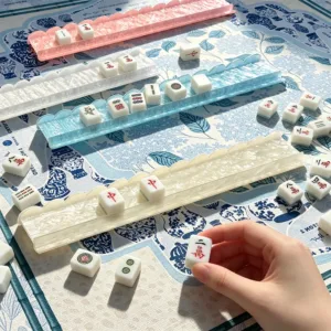 Four colour mix acrylic Mahjong tile racks with Mahjong tiles