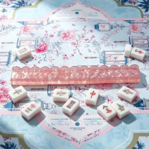 Pearl Pink Acrylic Mahjong Tile Rack in Use