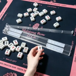 Clear acrylic Mahjong tile racks displayed with Mahjong tiles