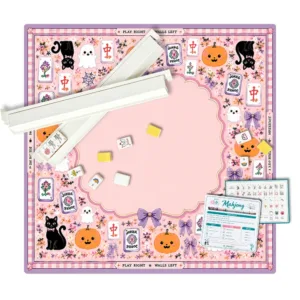 Pink Halloween Mahjong Mat Set with Tile Racks and Accessories