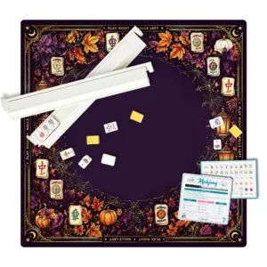 Purple Neoprene Mahjong Table Mat Set with Tile Racks and Accessories
