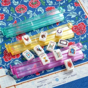 Mother-of-Pearl Mahjong Tiles with Colourful Tile Racks