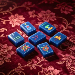 Deep Blue Engraved Mahjong Tiles Close-Up