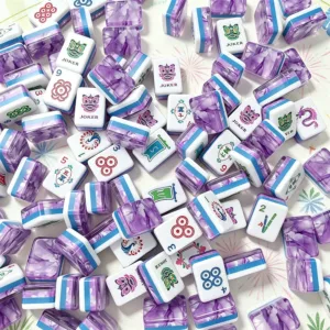 Colourful Custom Mahjong Tiles on Blue Floral Background