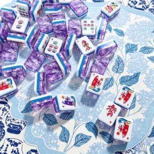 Purple Custom Mahjong Tiles on Blue Floral Background