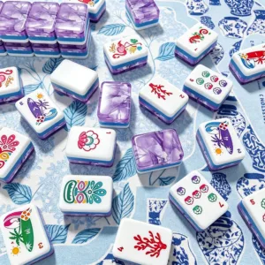 Mixed Custom Mahjong Tiles on Blue Background