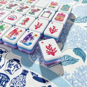 Custom Mahjong Tiles with Red and Green Designs