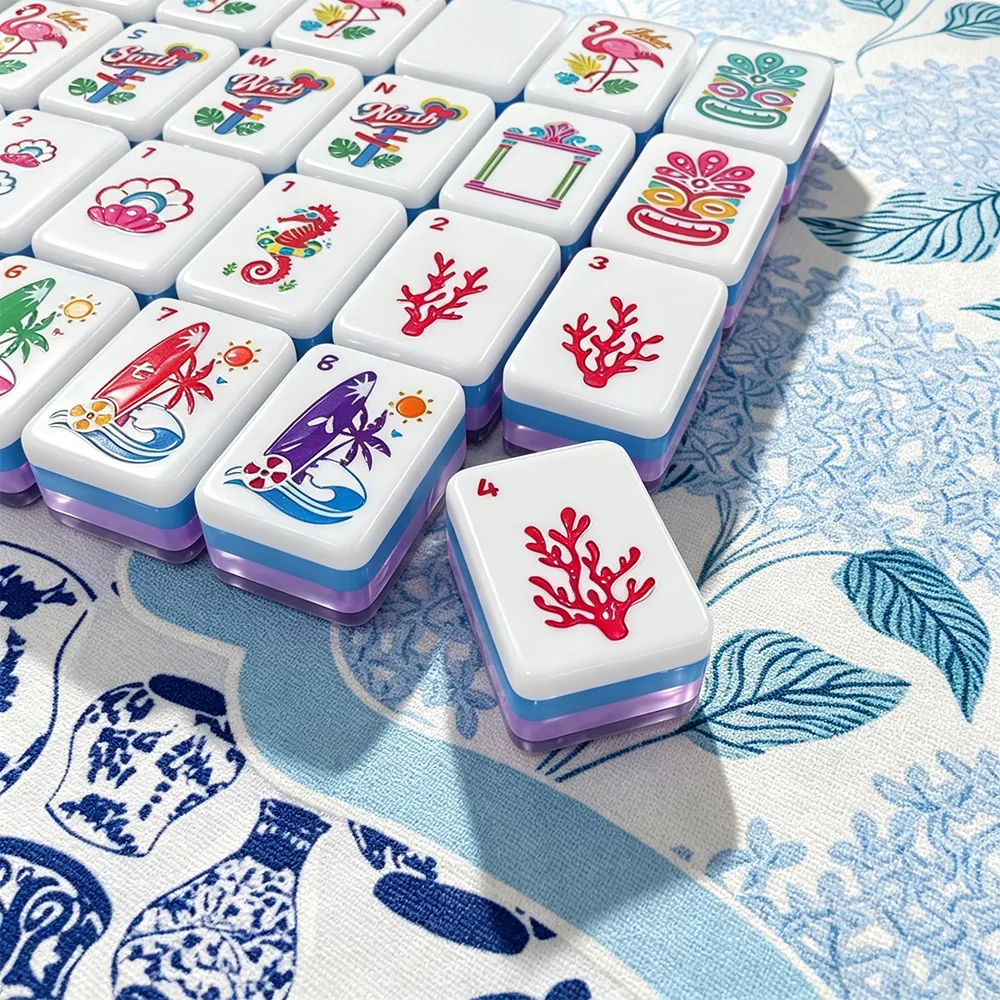 Custom Mahjong Tiles with Red and Green Designs