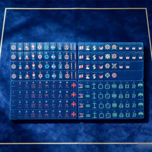 Deep Blue Double-Engraved Mahjong Tile Set