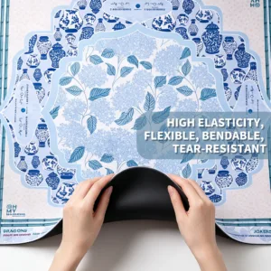 Blue and White Porcelain Floral Mahjong Table Mat with High Elasticity