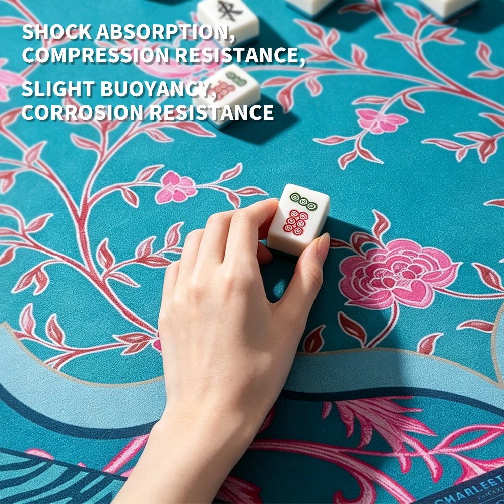 Blue Floral Mahjong Table Mat with Shock Absorption and Compression Resistance