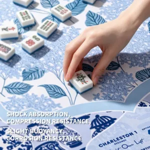 Blue and White Floral Mahjong Table Mat with Shock Absorption