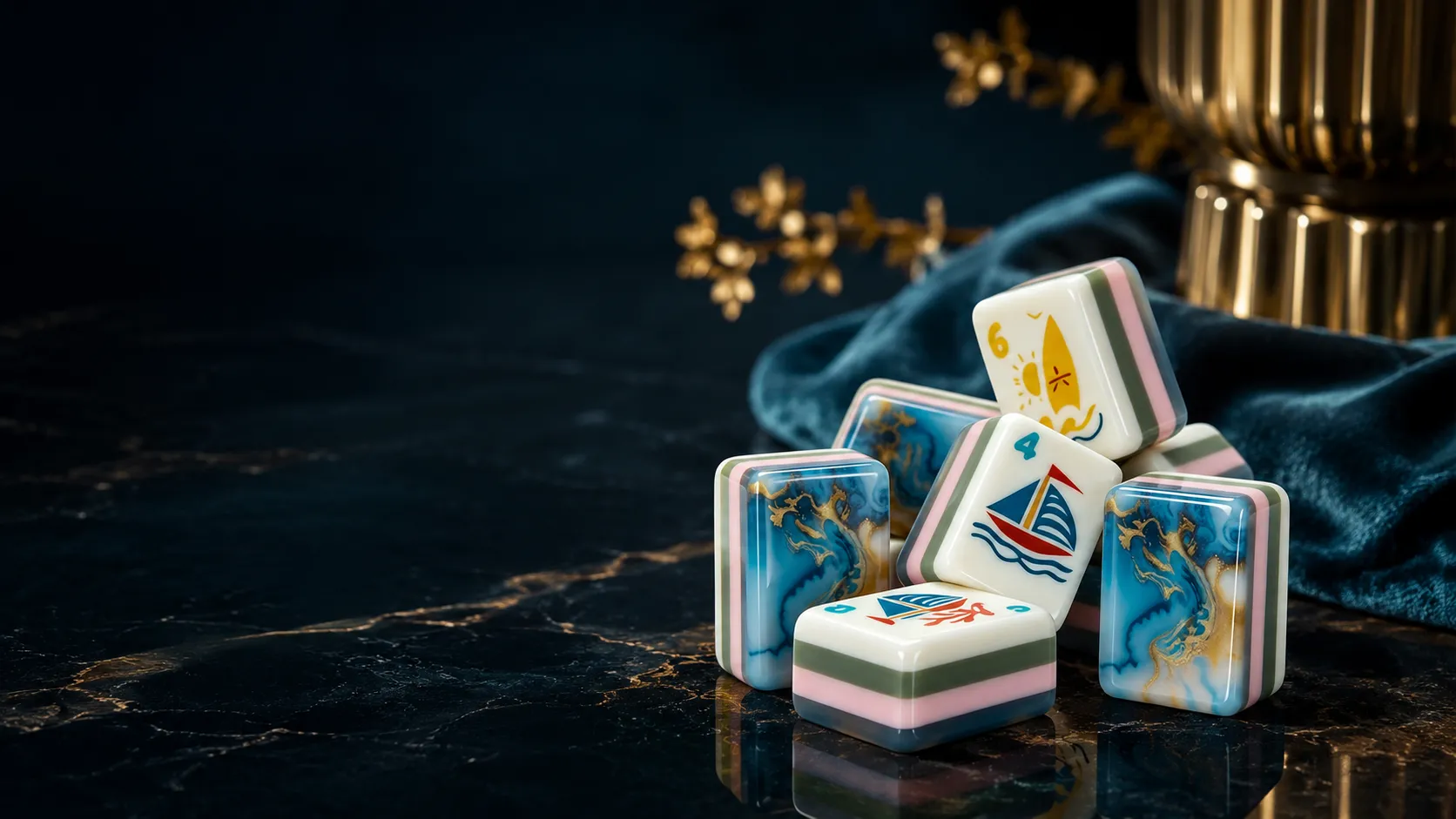 Huhu Mahjong contact page banner featuring stylish mahjong tiles in an elegant setting