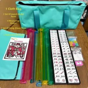 Single-layer melamine Mahjong tile set with green storage bag and accessories