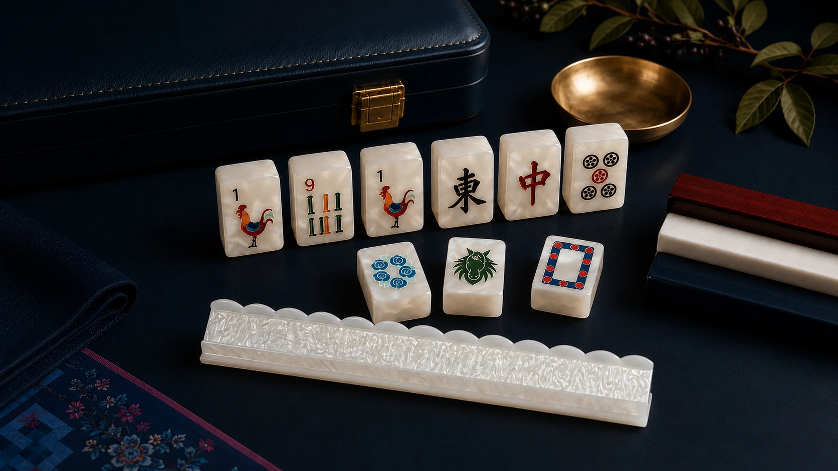 Premium Mahjong tiles with elegant design and luxury storage case