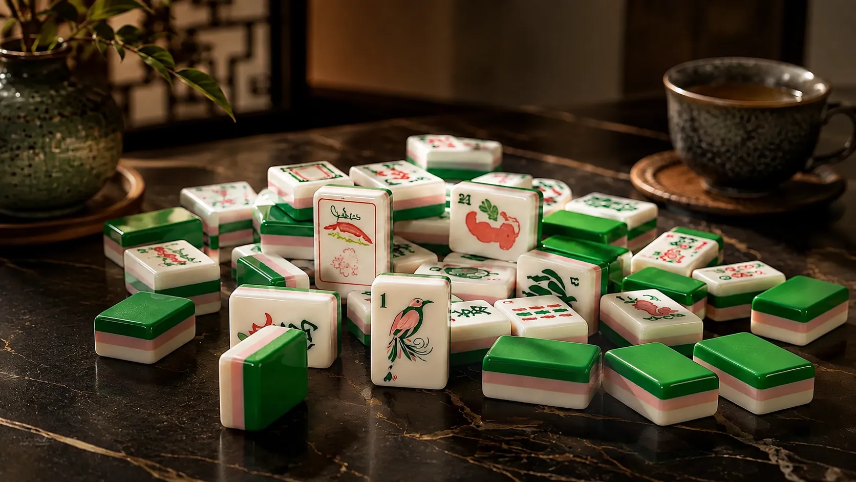 HUHU Mahjong green pink custom mahjong tiles