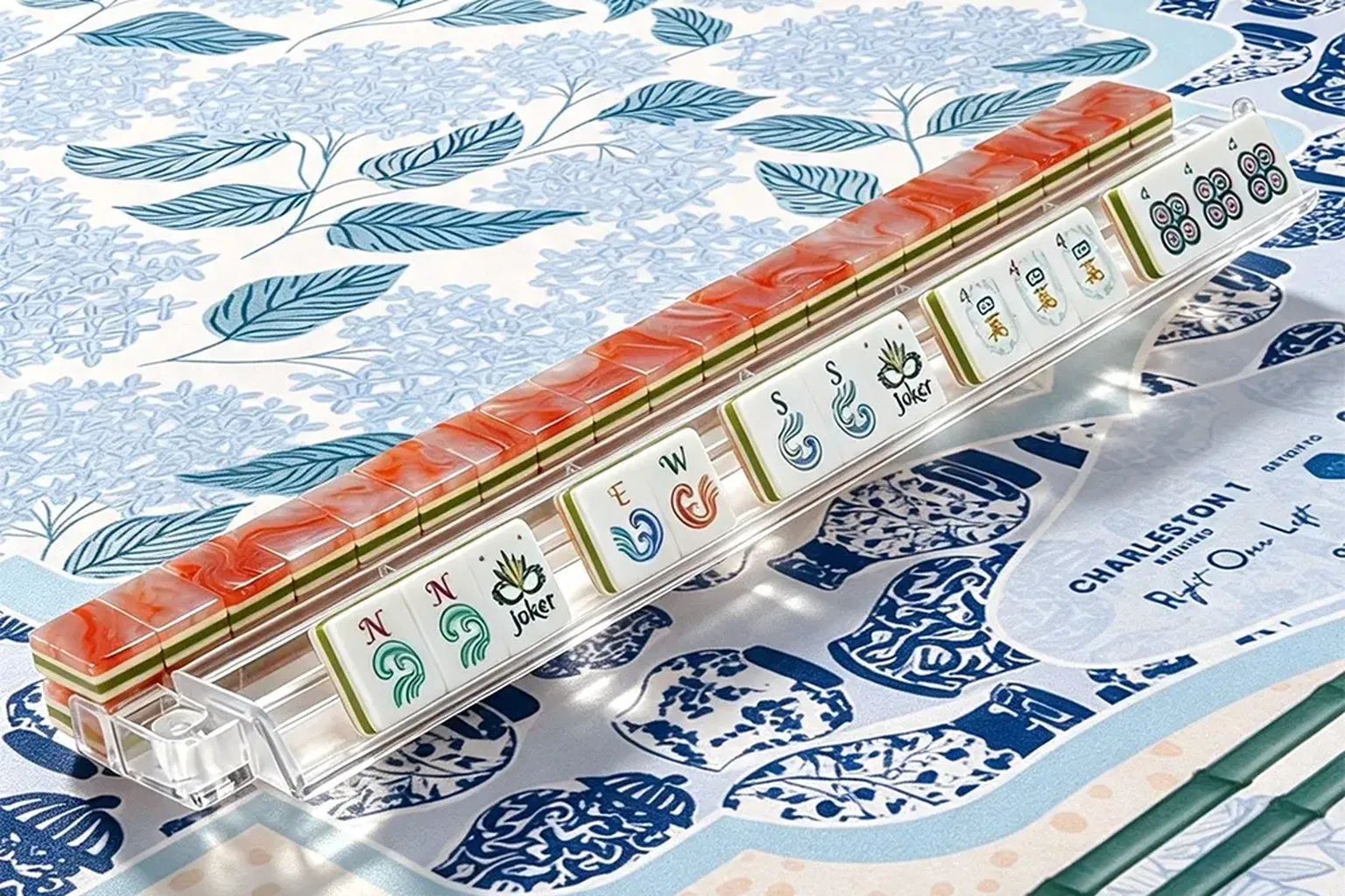 Layered Mahjong Tiles with orange, white and green multi-layer construction