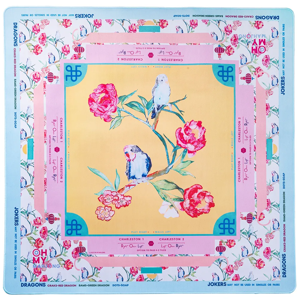 Pink and Blue Printed Rubber Mahjong Table Mat