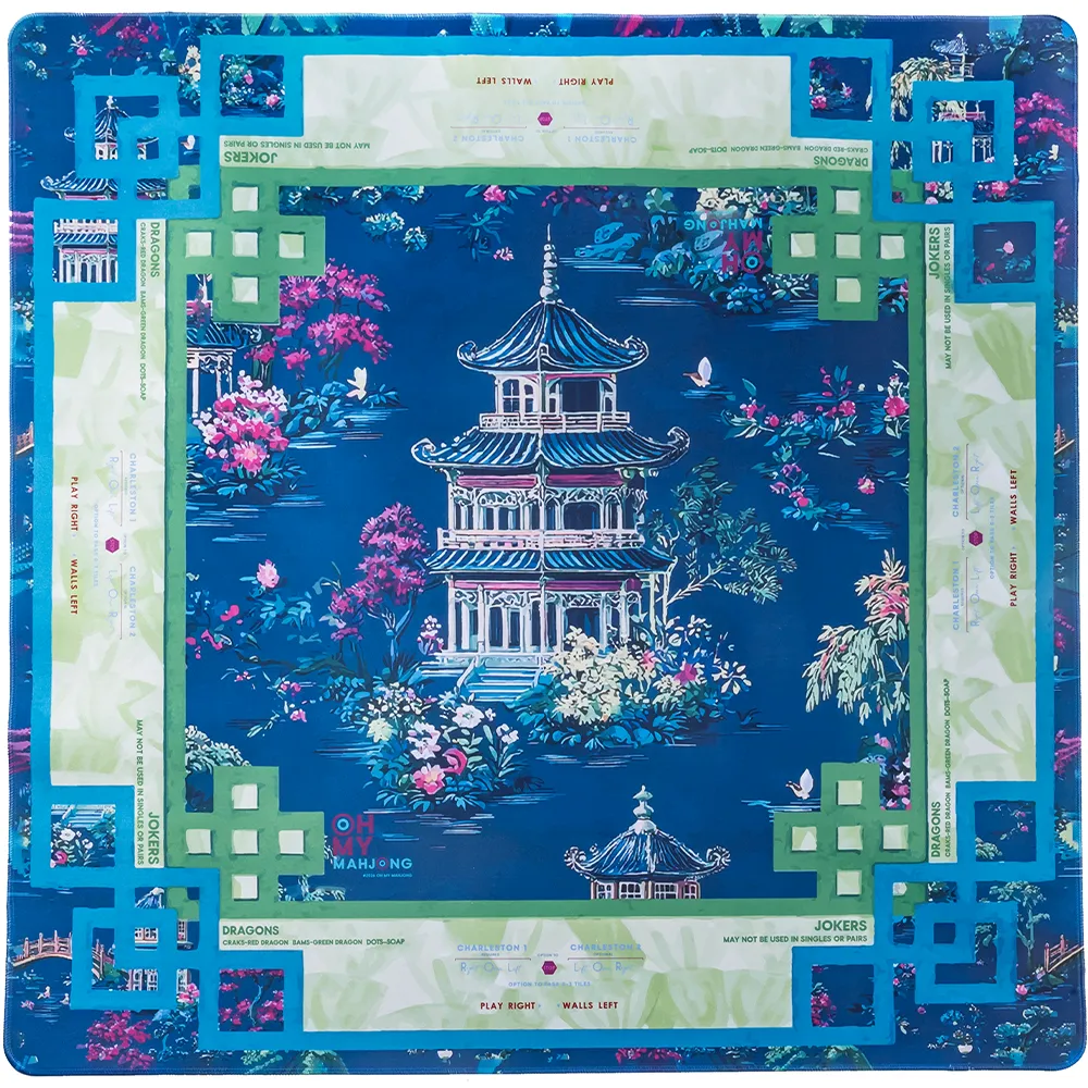 Blue Printed Rubber Mahjong Table Mat