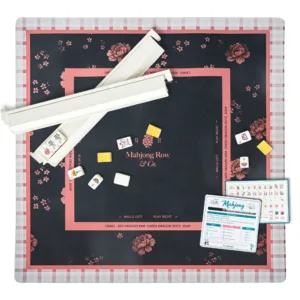 Elegant Floral Mahjong Table Mat Set with Tile Racks and Accessories