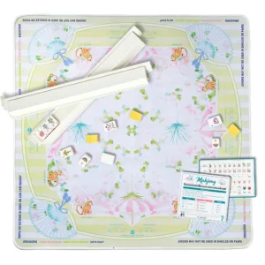 Oriental Crane Mahjong Table Mat Set with Tile Racks and Accessories