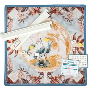 Oriental Crane Mahjong Table Mat Set with Tile Racks and Accessories