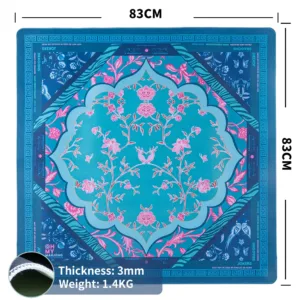 Blue Floral Rubber Mahjong Table Mat Size 83 × 83 cm