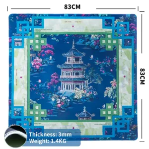 Blue Printed Rubber Mahjong Table Mat Size 83 × 83 cm