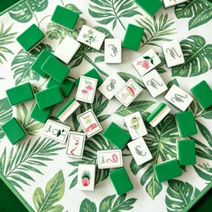 Green Three-Layer Acrylic Mahjong Tiles on Botanical Background