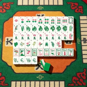 Green Mahjong Tile Set with Floral and Botanical Designs