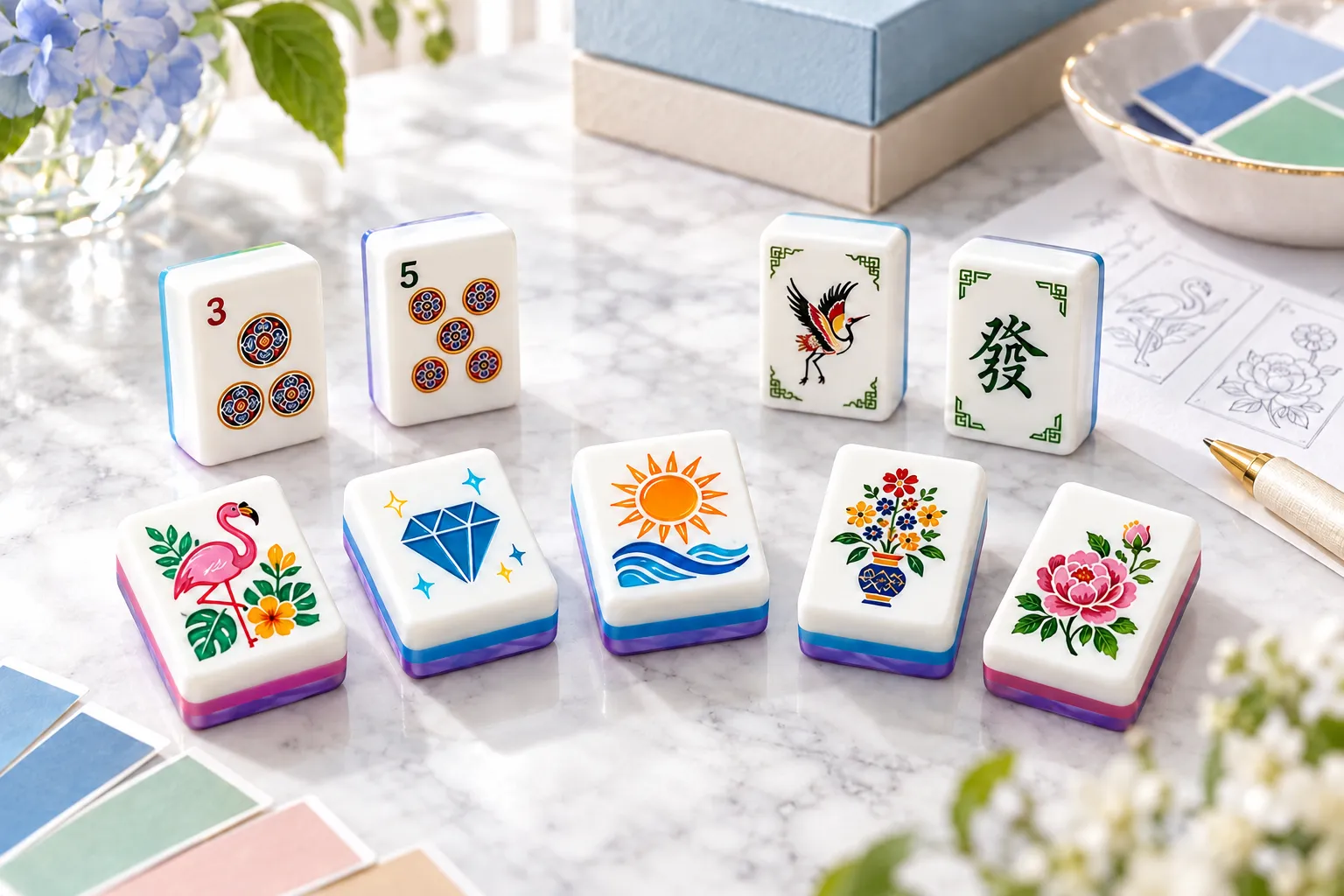 Custom Mahjong Tiles with original artwork for wholesale production