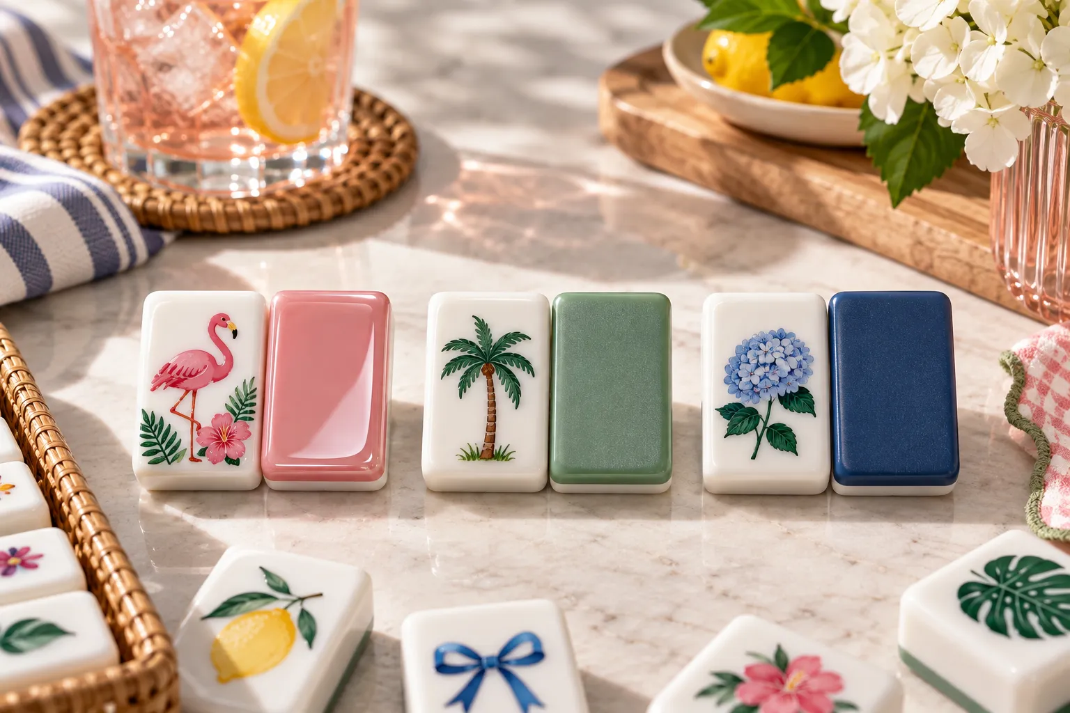Glossy matte and satin mahjong tile finish samples for wholesale buyers