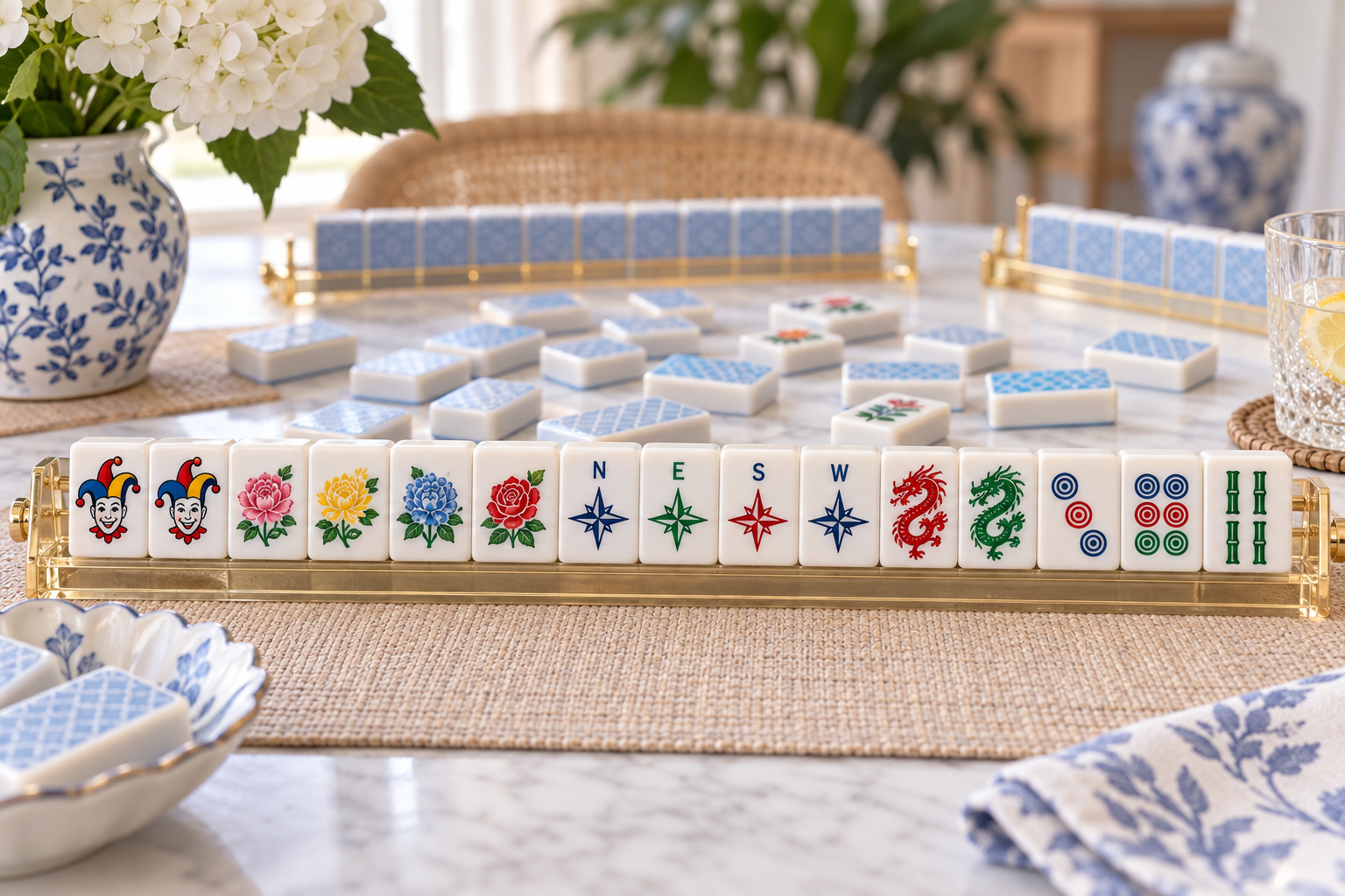 American Mahjong tiles arranged for a how to play mahjong beginner guide