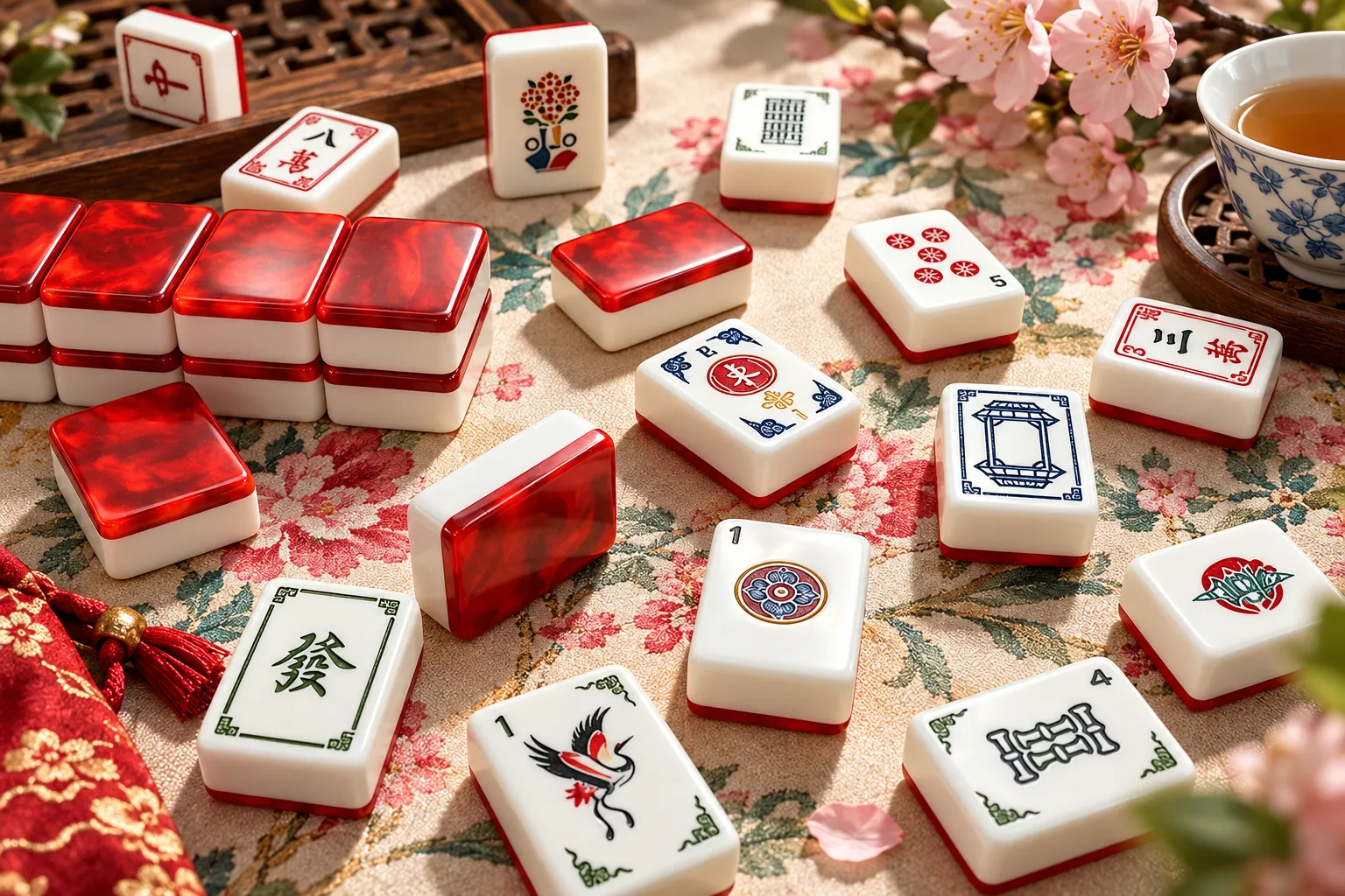 Mahjong set with tiles racks and accessories for wholesale buyers