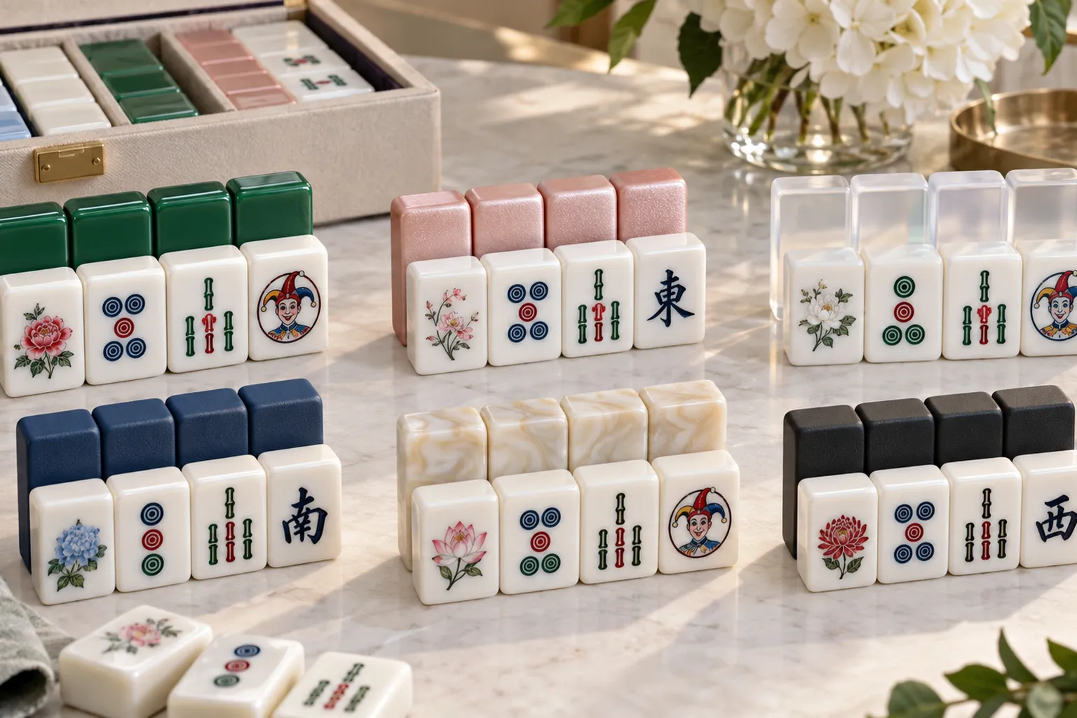 Melamine acrylic and resin mahjong tile material samples for wholesale buyers
